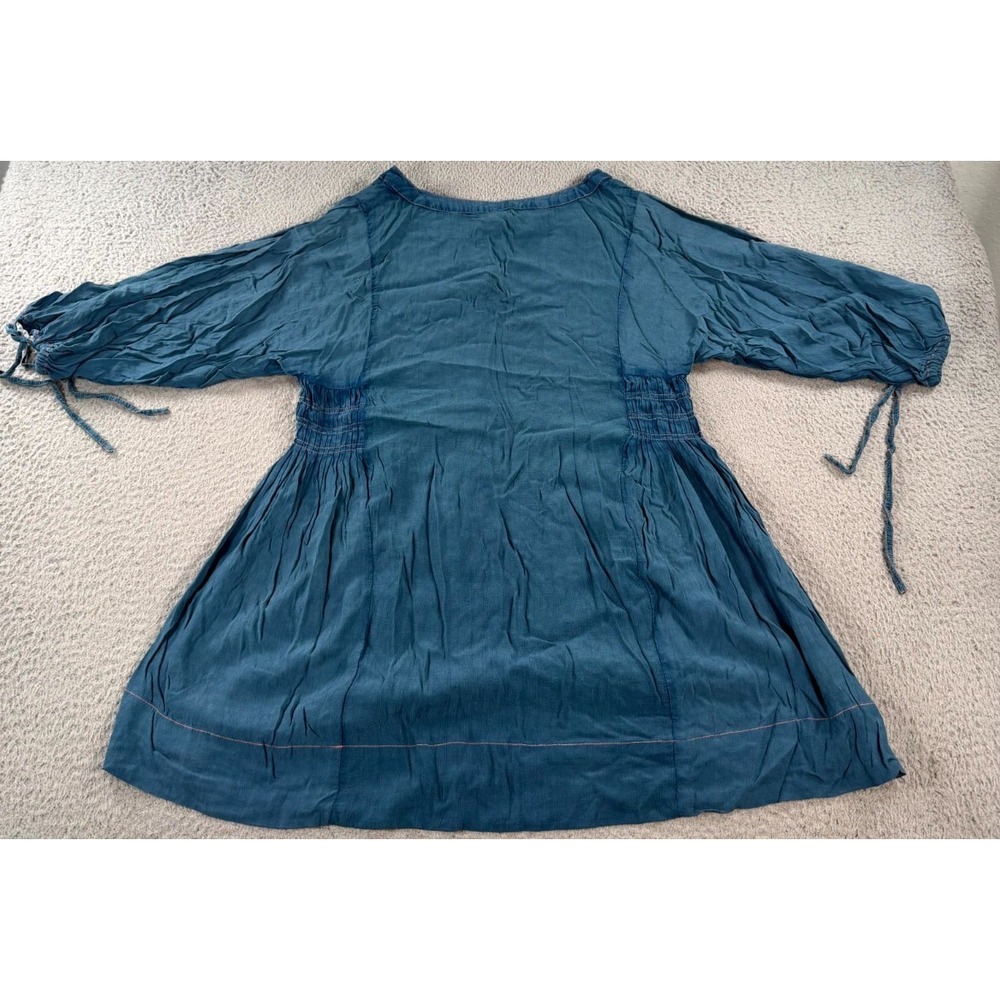Free People Blouse Top Women's Small Blue Rayon Peasant Gypsy Bohemian Romantics - Picture 2 of 7